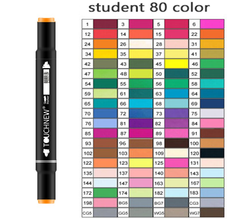 TOUCHNEW Artist Alcohol Markers Dual Tip Art Markers Twin Sketch Markers Pens Permanent Alcohol Based Markers with Case: student 80 black