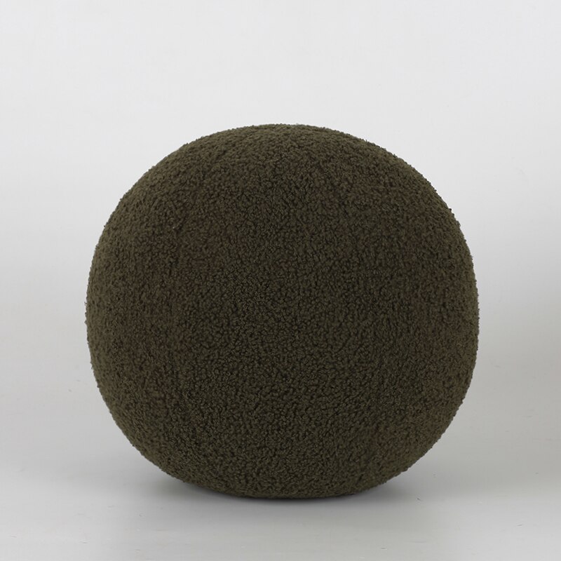 Bubble Kiss – coussin rond en laine en peluche, oreiller doux en forme de boule nordique de couleur unie pour canapé et bureau: Green / 20cm
