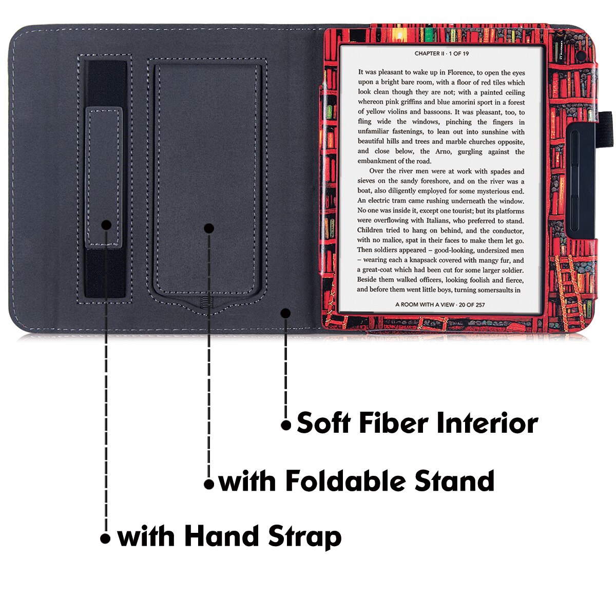 Stand Case voor Kobo Libra 2 eReader uitgebracht, model N418) - Premium PU-lederen hoes met draagriem/Auto Sleep/Wake