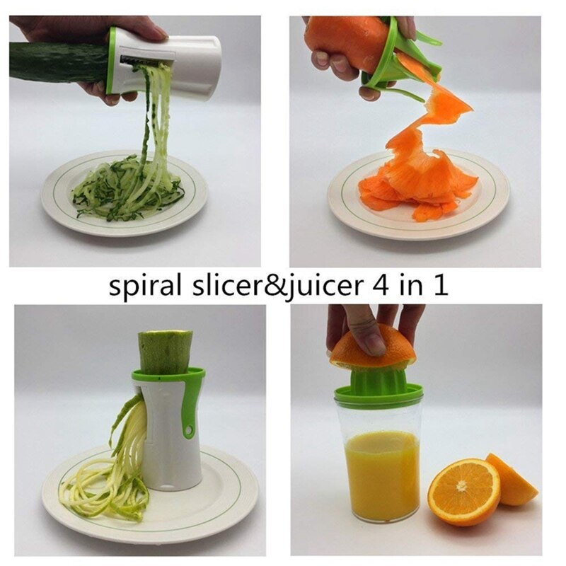 2 In 1 Plantaardige Spiral Slicer En Juicer Handleiding Groente Cutter Courgette Noodle Spaghetti Maker