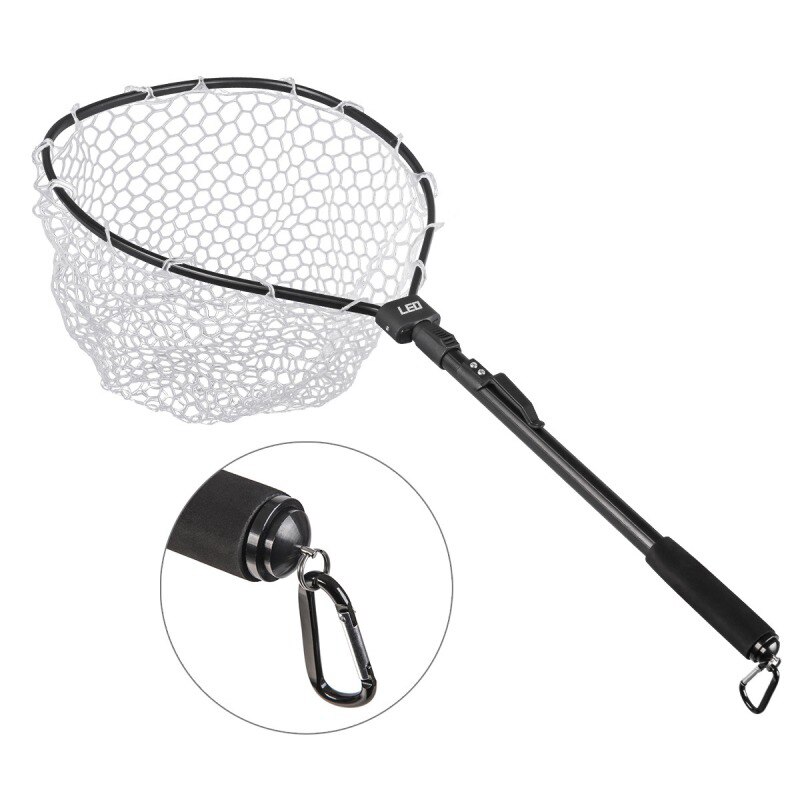 Leo Fly Fishing Net Fish Landing Net With Folding Aluminum Handle And Soft Rubber Mesh Perfect For Catch And Release