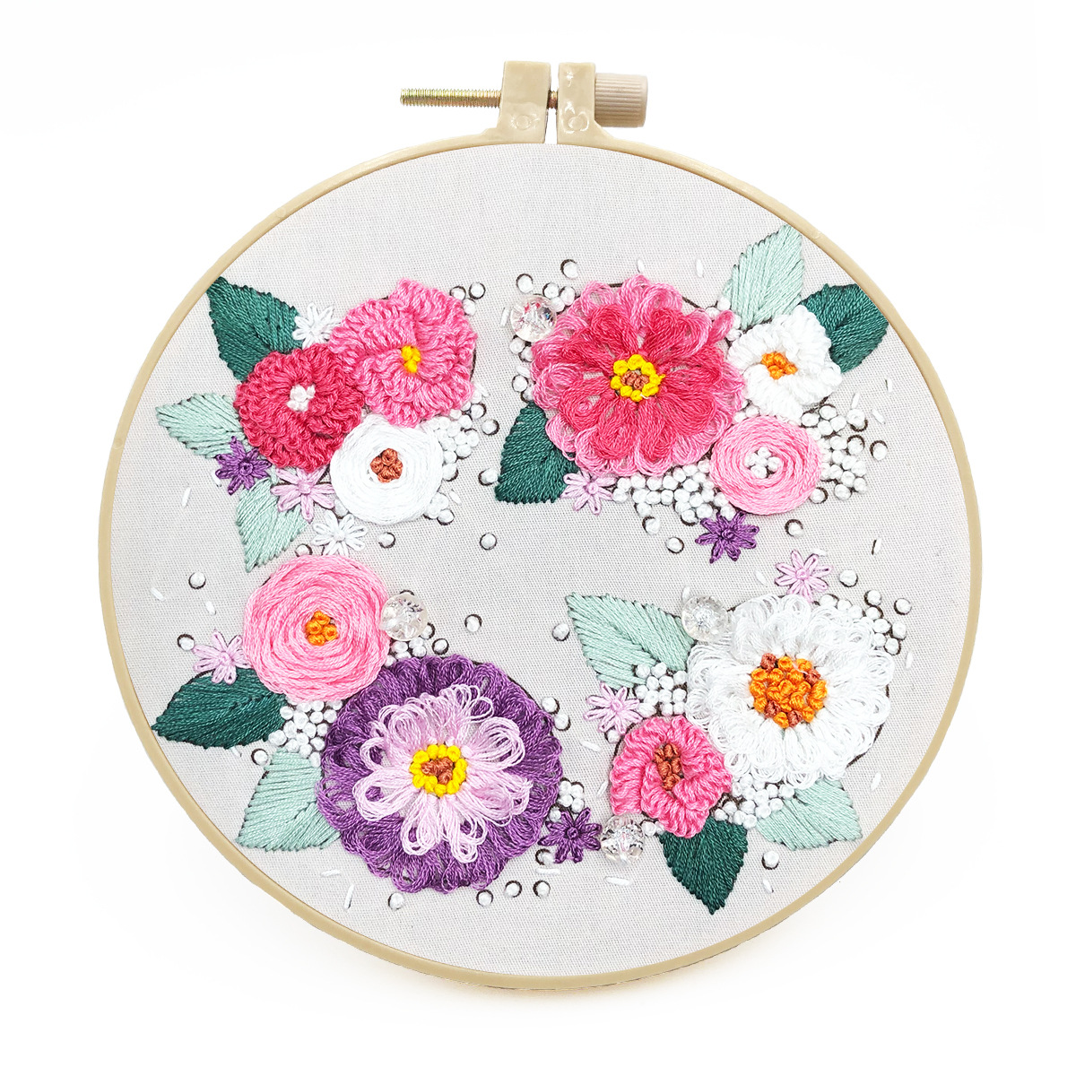 DIY Flower Embroidery Kit for Beginner with Hoop Cross Stitch Set Needlework Handmade Sewing Art Craft Painting Home Decor: 5 / 20cm plastic Hoop