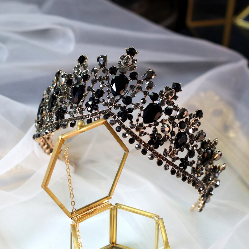 Luxe gouden rode strass bruids tiara's kroon vintage barok kristal diadeem voor bruiden hoofdbanden bruiloft haaraccessoires: Zwart
