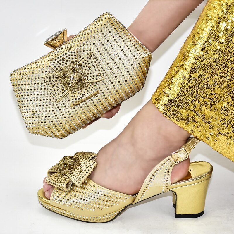 African Shoe and Bag Set Italian Women Wedding Pumps with Purse African Shoe and Bag Set Decorated with Rhinestone