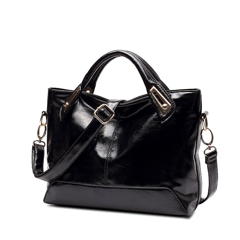 Women Oil Wax Leather Handbags Shoulder Bags Ladies Handbags brand PU leather women bags WLHB1398: Black