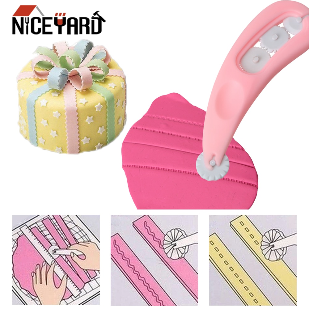 4 Wheels Sugar craft Paste Embosser Fondant Embosser Cutter Cake Decoration Mold Icing Stitching Cutter Knife Pastry Tools