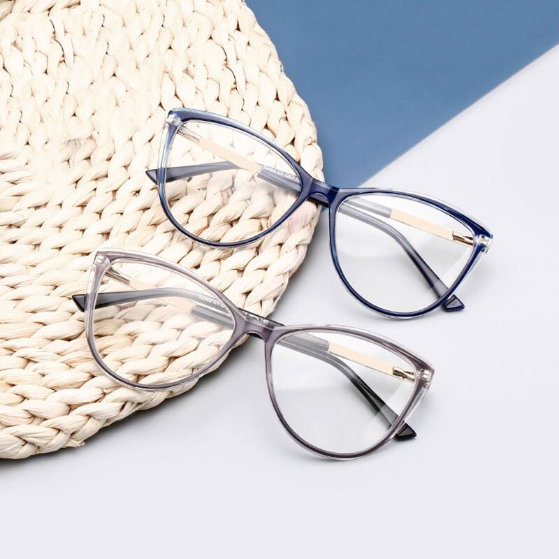 Optical Eye Glasses with Spring Hinges Unisex Alloy Eyewear Frame Anti Blue Ray Cat Eye Myopia Glasses