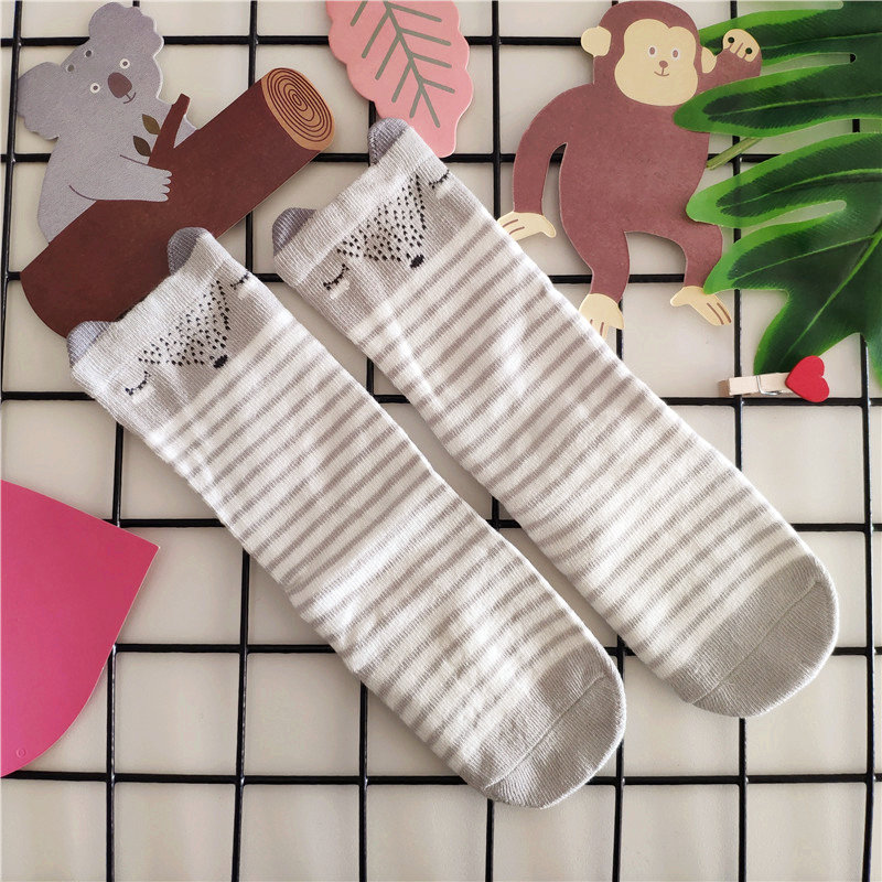 Cartoon Pasgeboren Baby Kniekousen Baby Meisjes Jongens Lange Buis Sokken Kinderen Katoenen Sokken Been Warmer Rubberen Zool Anti -Slip Sokken: gray fox / 12m