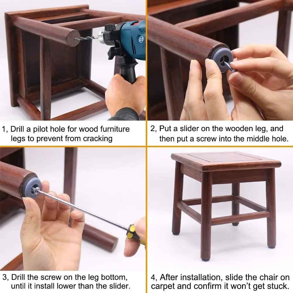 Coussinets coulissants de meubles réutilisables, 8 pièces, avec vis, tapis de pied de Table et de chaise, protecteur de sol pour tapis, carrelage, bois dur