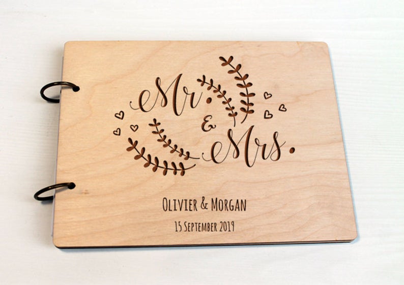 Bröllopsgästbok, herr fru gästbok, bröllopsgästbok, gästbok i trä, bröllopsbok i trä, bröllopsbok i trä