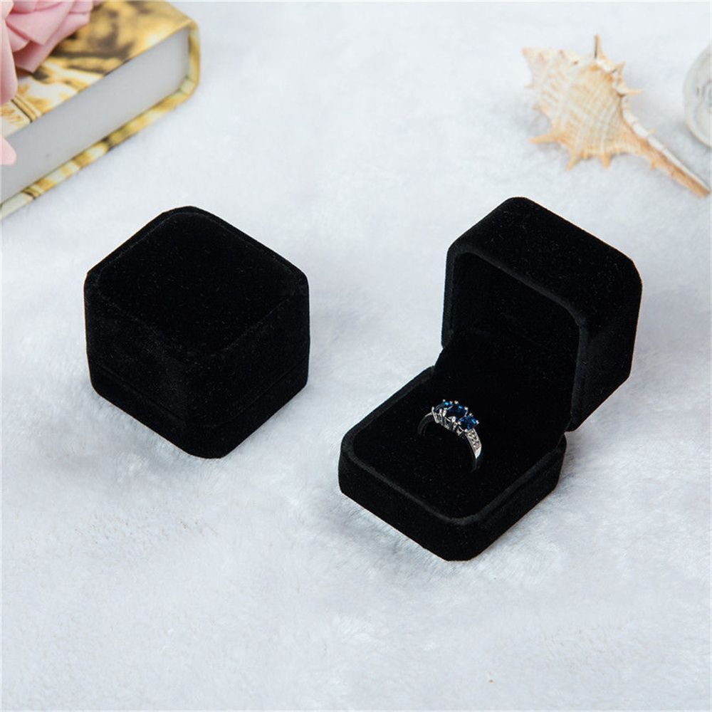 Joyero de terciopelo octogonal, caja de anillo y pendientes, caja de anillo de boda, estuche de exhibición de joyería, organizador, almacenamiento, caja de embalaje de: Blanco