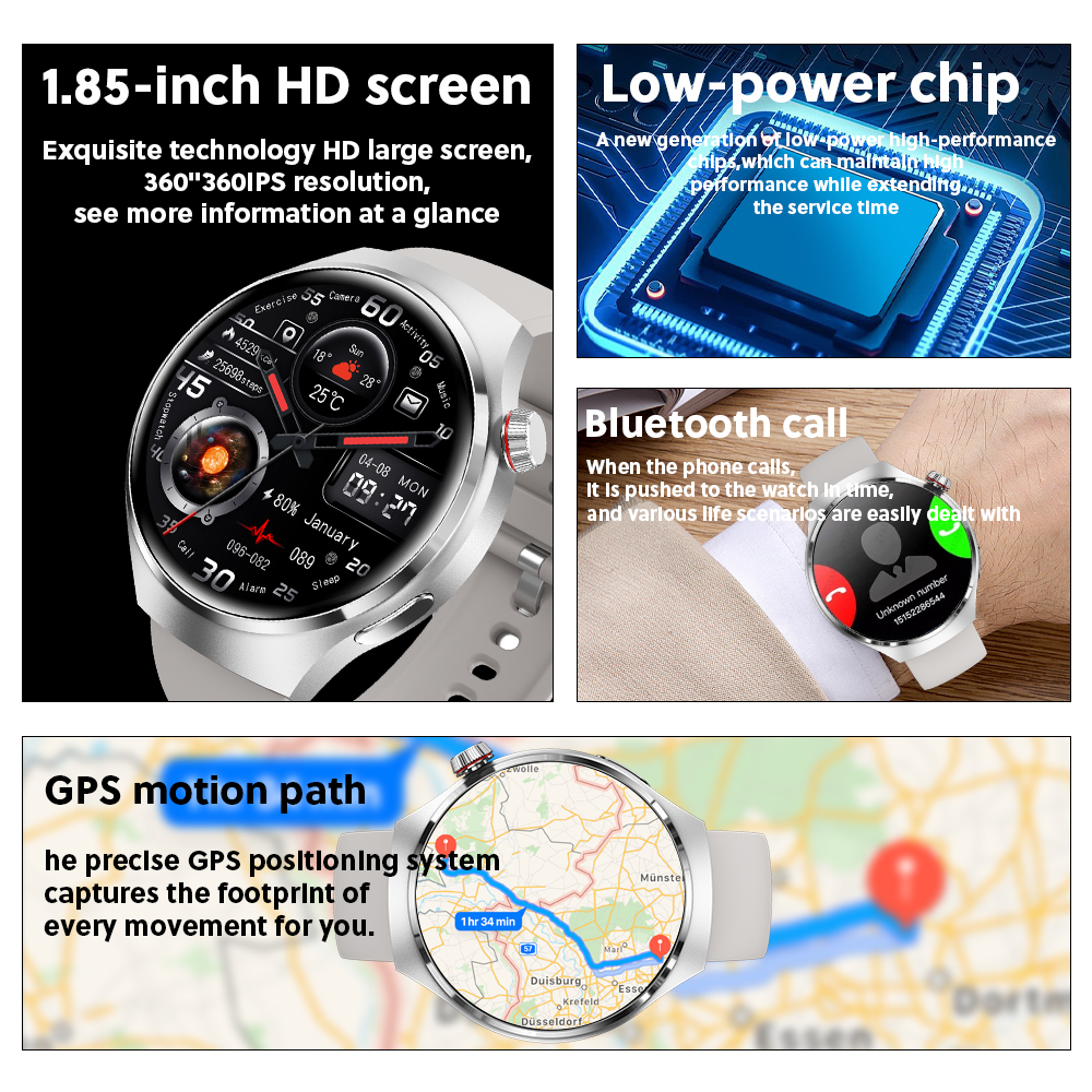 Android ios relógio 4pro gps nfc relógio inteligente masculino 1.6 "tela amoled freqüência cardíaca bluetooth chamada ip68 à prova dip68 água homem senhora smartwatch