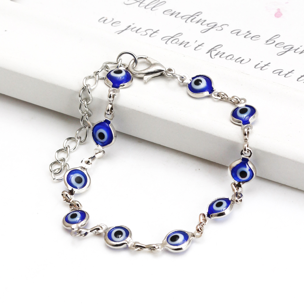 Pulsera con dije de mal de ojo turco azul de ojo de la suerte, pulsera de cadena de aleación ajustable para mujeres y hombres, joyería, pulseras, bisutería