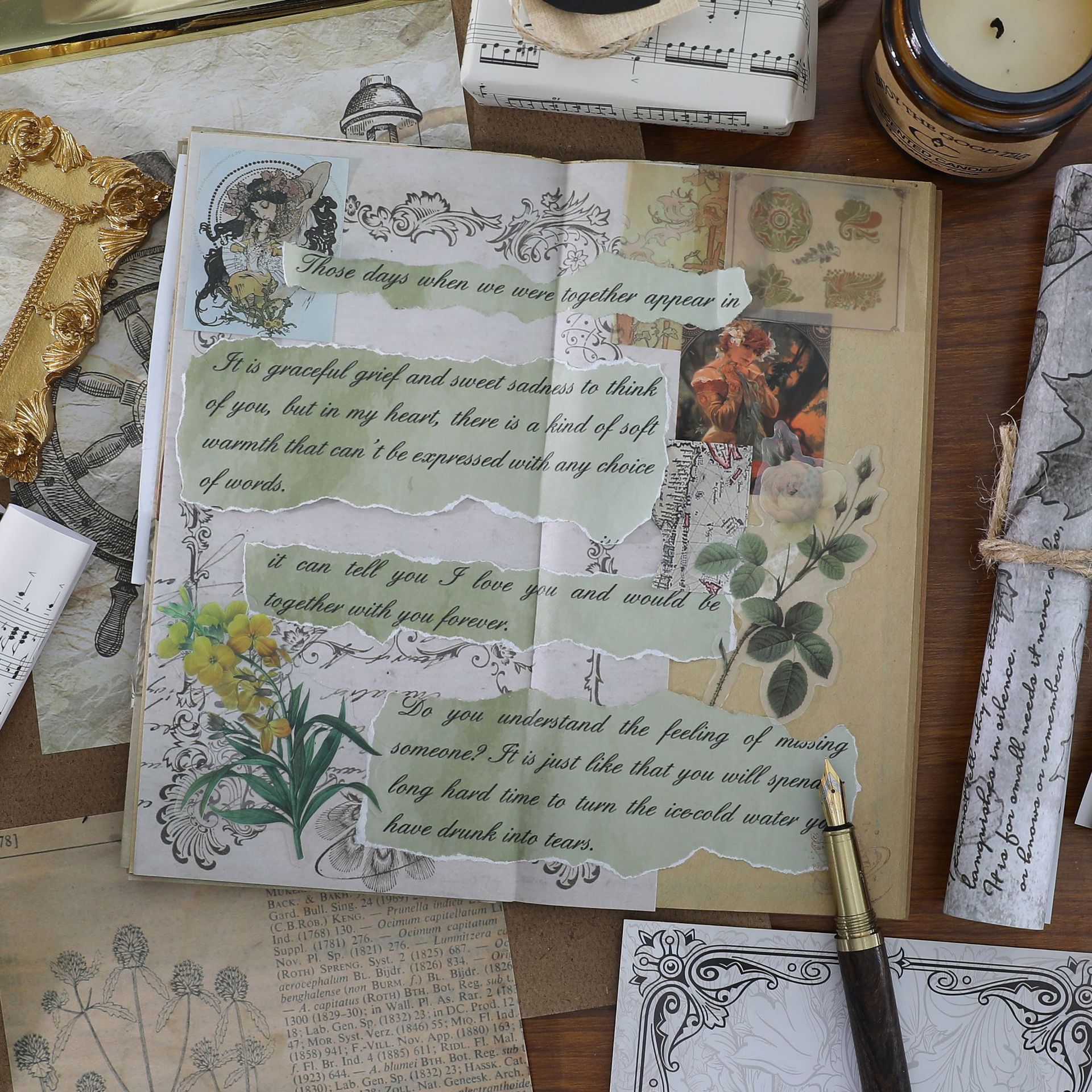 Naturlig samling engelsk brev baggrund dekoration papir dagbog papirvarer scrapbog junk journaling projekt gør-det-selv forsyninger