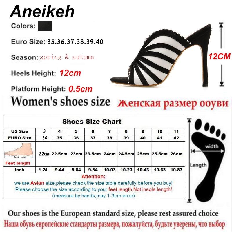 Aneikeh Zebra Stripe Peep Toe High Heel Dress Slippers Summer Slip On Thin Heels Slides Women Mules Black Size 35-40