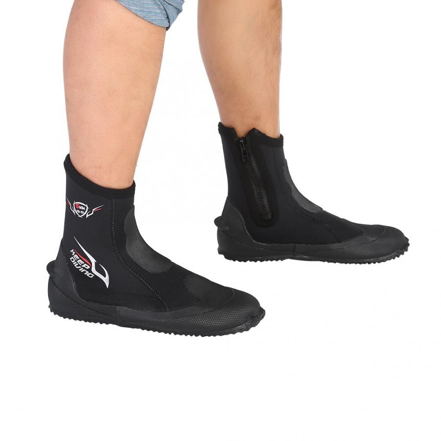 Botas de neopreno de 5mm para hombre y mujer, botines súper elásticos con cremallera, suela dura, para buceo, deportes acuáticos, surf, esnórquel