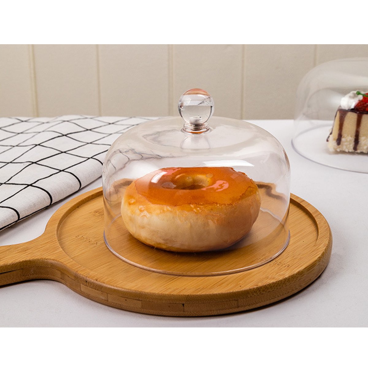 Transparent Acrylic Round Cake Stand Bamboo Tray Dust Cover Food Cover Dessert Display Stand For Weddings Birthday Decor 3 Size