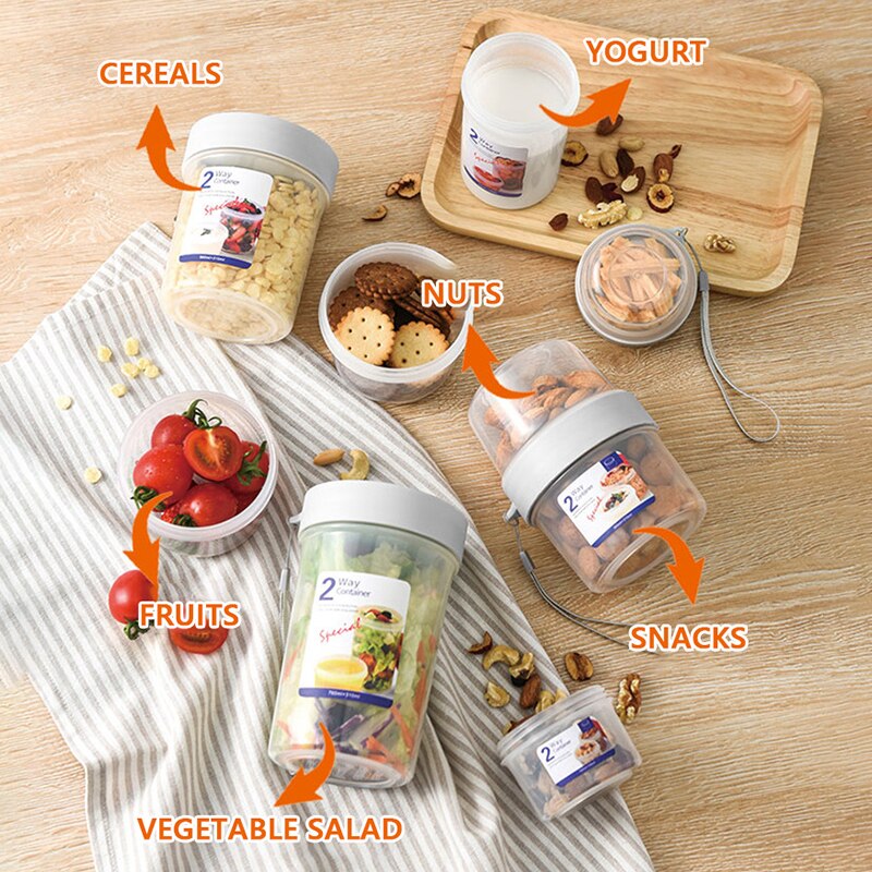 Kitchen Food Storage Containers Transparent Plastic Double-Deck Separable Fruit Nuts Snacks Salad Portable Fresh Keeping Boxes
