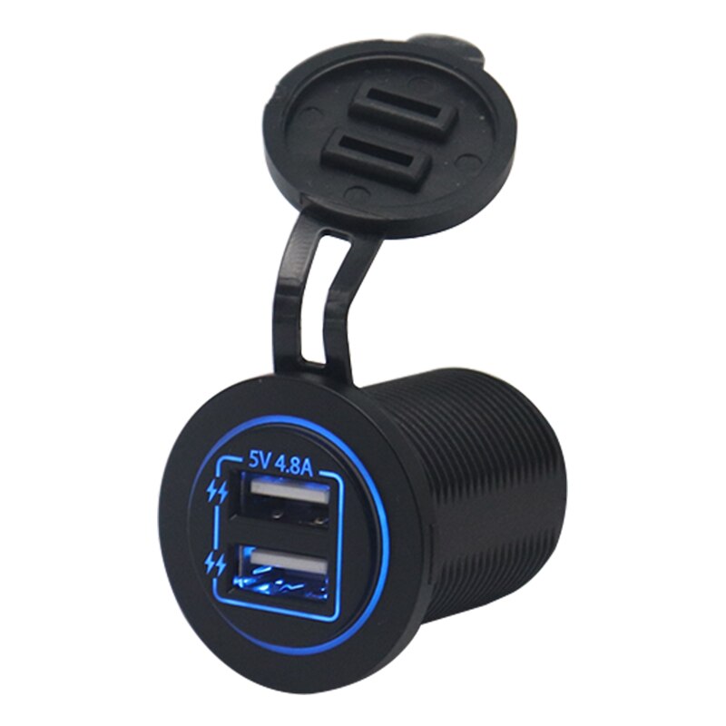 Universal Car Charger USB Vehicle DC12V-24V Waterproof Dual USB Charger 2 Ports Power Socket 5V 4.8A 24W with LED Display: Blue