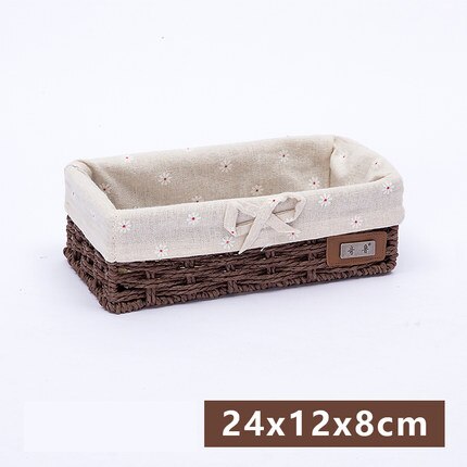 Panier de rangement en rotin avec paille, panier en tissu imitation boîte de rangement de bureau, boîte de rangement des clés tressée: 5