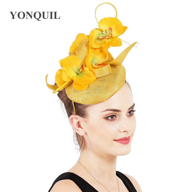 4-Layer sinamay wedding party headpiece with flowers bride wedding headwear women occasion banquet lady fascinators hat