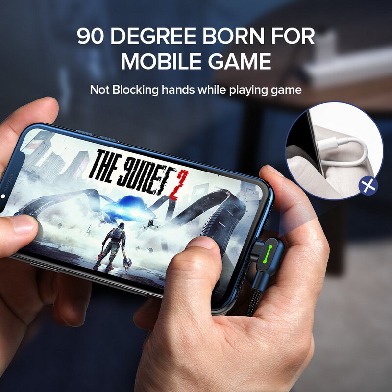 Cabo usb mcdodo de 1.8m para celular, fio com led para carregamento rápido e dados para iphone x, 8, 7, 6, 5, 6s cabo carregador para iphone 11, pro, xs max, xr, x