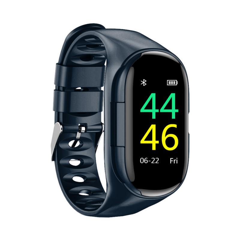 Ai Smart Horloge Met Bluetooth Oortelefoon Hartslagmeter Smart Polsband Smart Horloge Mannen Sport Oortelefoon Smart Fitness Armband: blue