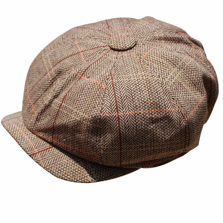 Vintage Newsboy 8 Panel Applejack Cabbie Driving Casual Ivy Cap Hat Brown Plaid: Khaki