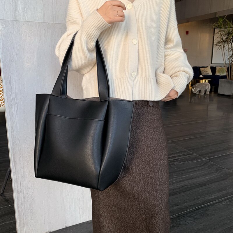 Women PU Leather Handbags Black Bucket Shoulder Bags Crossbody Bags Large Capacity Ladies Shopping Bag Bolsa Hand Messenger Bag