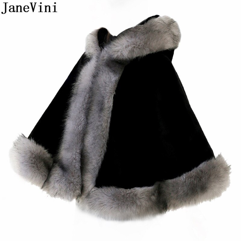 JaneVini bianco rosso pelliccia sintetica avvolgere da sposa inverno matrimonio donna scialle con cappuccio stola di pelliccia coprispalle mantello soprasse Fourrure Blanche Mariage