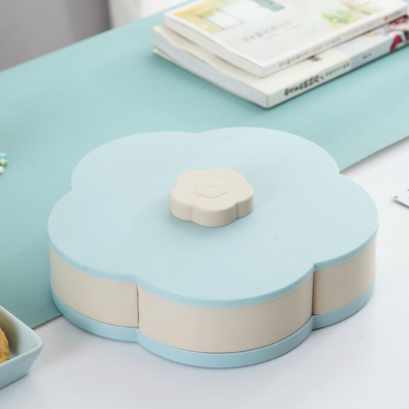 Petal-Shape Rotating Snack Box Candy Drawer Food Storage Box Wedding Candy Plates Double-deck Dried Fruit Folding Snack Bowl: large blue
