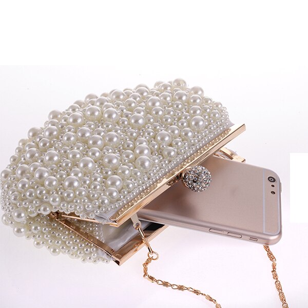 Bolso de mano de noche para boda, bolsa de noche con perlas, bolso de cena, pequeño, para dama de honor, blanco