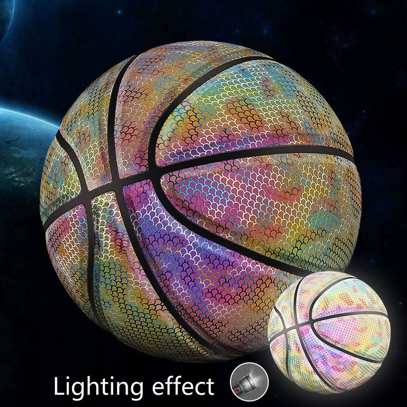 Holografische Reflectie Lichtgevende Fluorescerende Basketbal Rainbow Star Sky Online Cool Basketbal Lichteffecten Shiny Size7: Cool dazzling