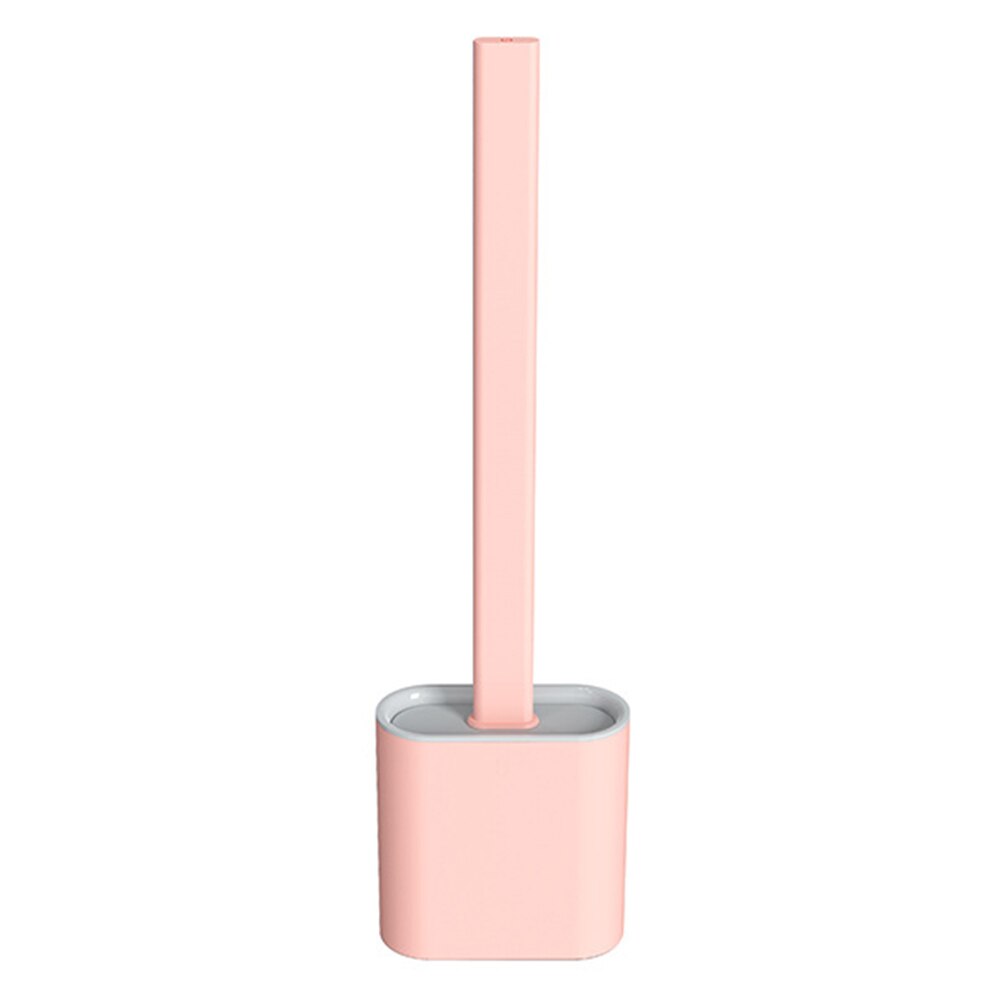 Toilet Brush Kit Household Long Holder Silicone Flex Cleaning Brush with Base and Sticker Bathroom Toilet Brush: Pink