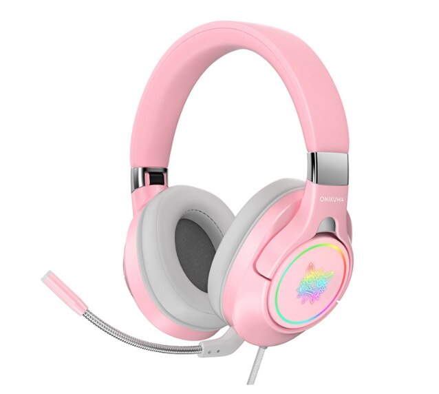Onikuma K15 różowy składany zestaw słuchawkowy z mikrofonem do gier i redukcją szumów słuchawki do gier z oświetleniem Led do telefonu komórkowego Laptop: Pink