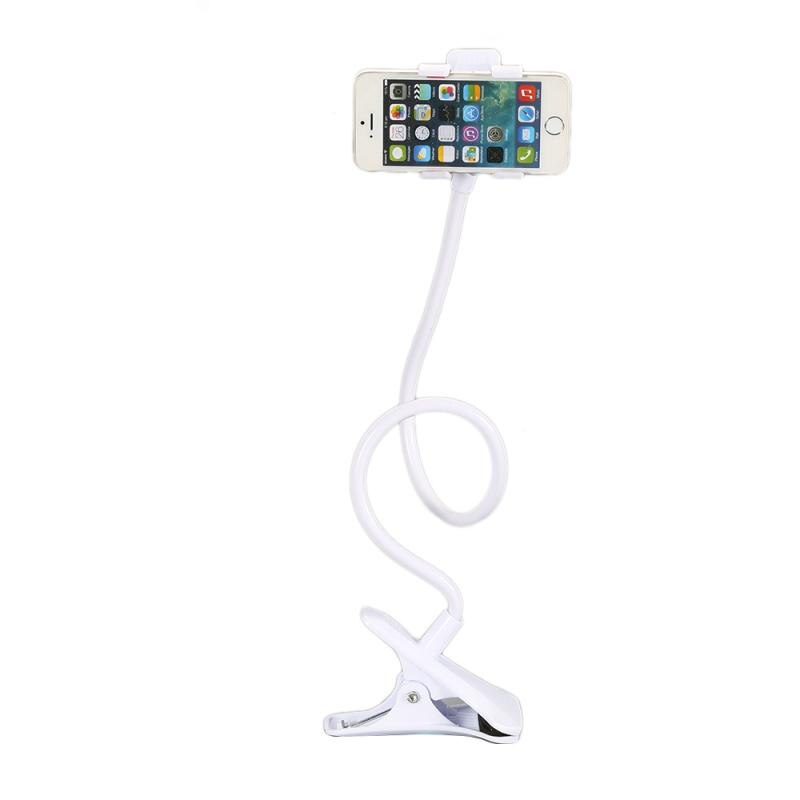 Universal doven telefonholder arm fleksibel mobiltelefon stativ stents holder seng skrivebord bordklip svanehalsbeslag tilbehør: Hvid