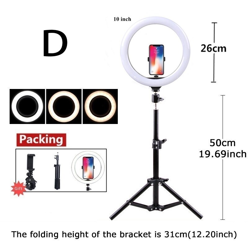 Neue LED Ring Licht 26cm Licht mit 50/160cm Stativ Fotografie LED Selfie Licht mit Stand USB Ring Lampe mit Telefon Halfter: D