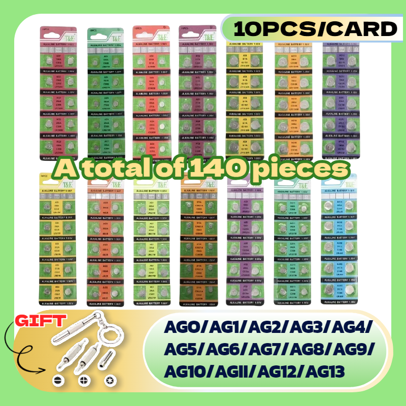 1.5V Alkaline Coin Cell Watch Battery 140Pcs AG0 AG1 AG2 AG3 AG4 AG5 AG6 AG7 AG8 AG9 AG10 AG11 AG12 AG13 Button Cell Batteries: Default Title