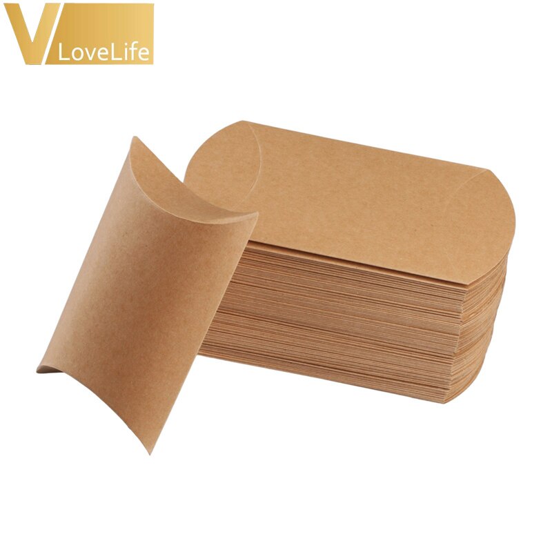 Kussen Wedding Party Favor Papier Box Dozen Snoep Supply Accessoires Gunst Kraftpapier Geschenkdozen 100Pcs: Khaki