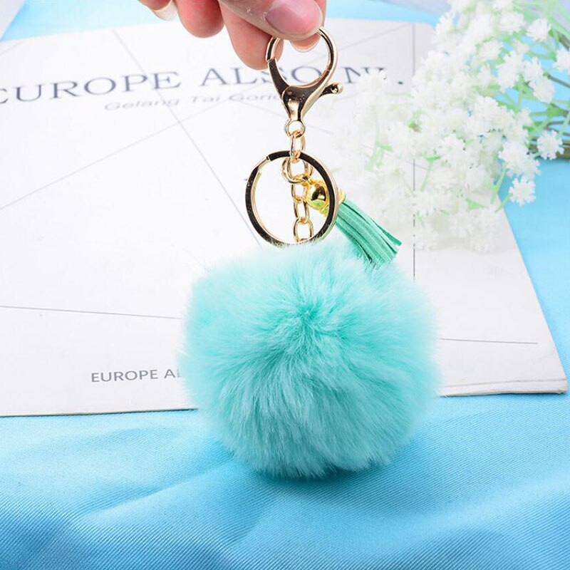 Nøglering pels ball pom pom nøglering pompon kunstig kanin pels fluffy nøgleringe bil taske nøglering nips til kvinder dame: Militærgrøn