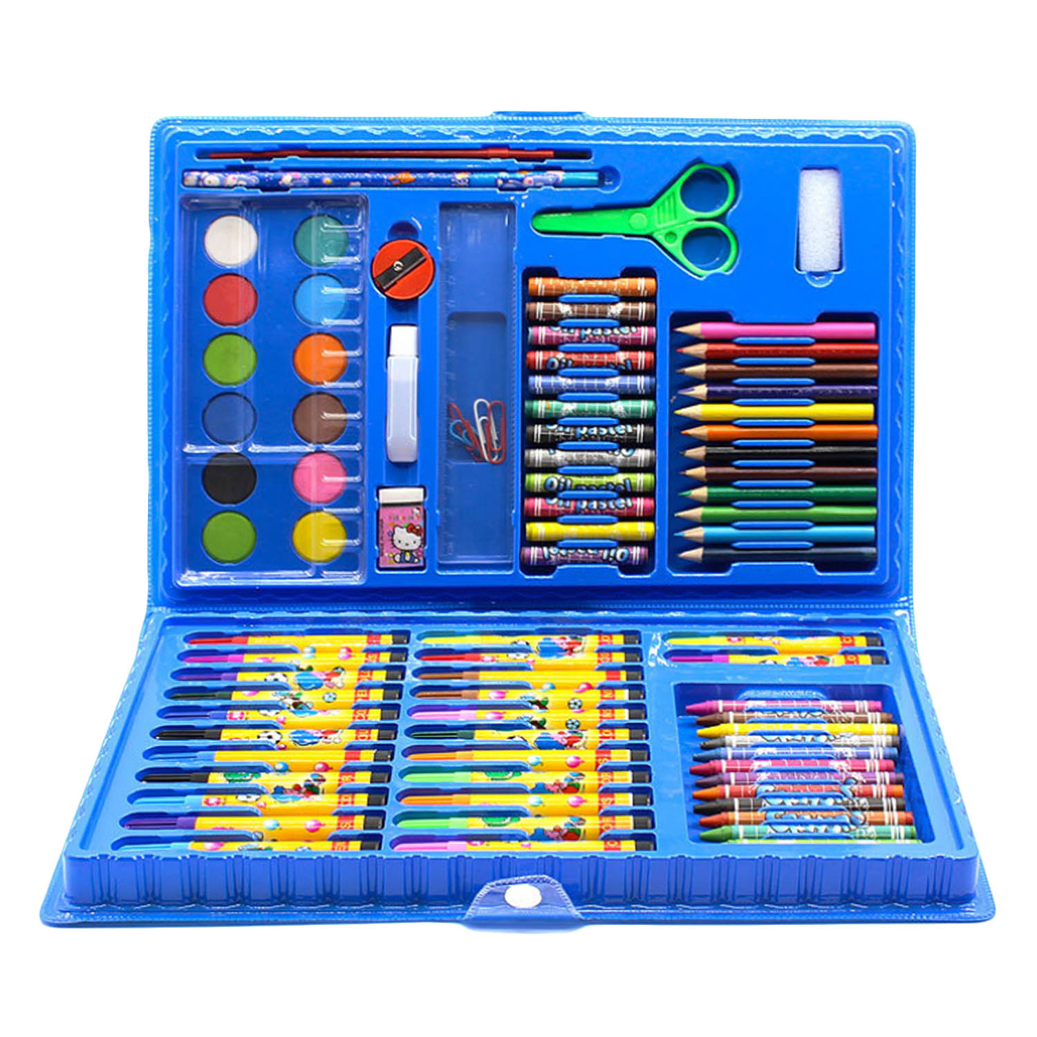 Kit de lápices de colores para niños, rotulador de crayón para pintar, pincel, herramientas de dibujo, suministros de guardería, juego de bolígrafos de pintura, 86 Uds.: Blue