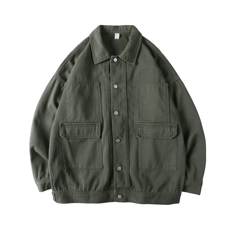Höst män grön jeansjacka koreansk lapel långärmad vita jeans jackor man casual lös enkelknäppt svart jacka