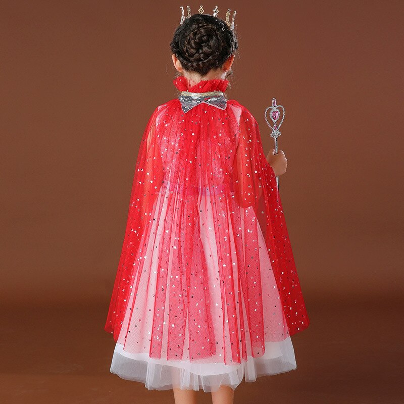 Boiiwant 4-10t pige regnbue pailletter kappe kappe kostume snoretræk tyl prinsesse sofia jasmin aurora fancy dress up kappe: Rød / 7 to 10t