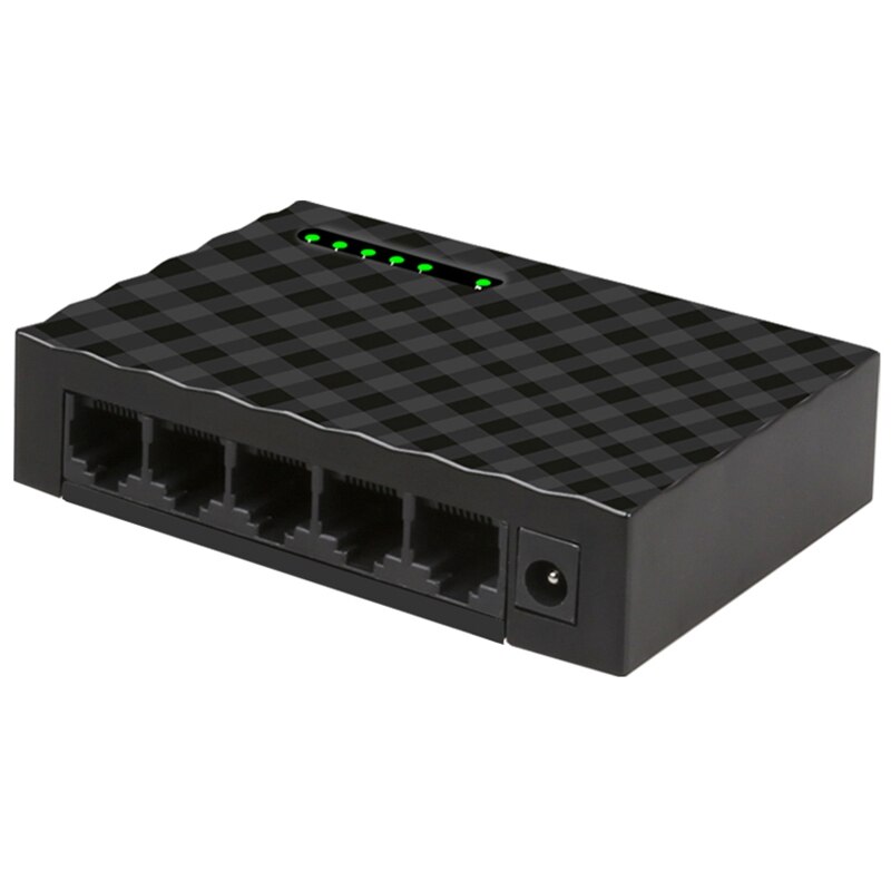 Opq -5- port netværksswitch 4- leder  rj45 gigabit ethernet 1000 mbps splitter rejse lan switch hub til pc desktop eu stik: Sort