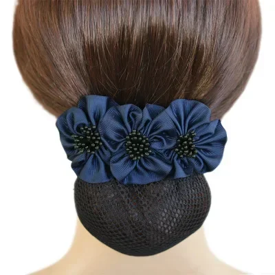 i-Remiel Tulle Floral Lace Satin Hair Cover Stylish Ribbon Bowknot Bow Crochet Bun Net Snood Hair Accesories Hair Pin Women Lady: Gold-color