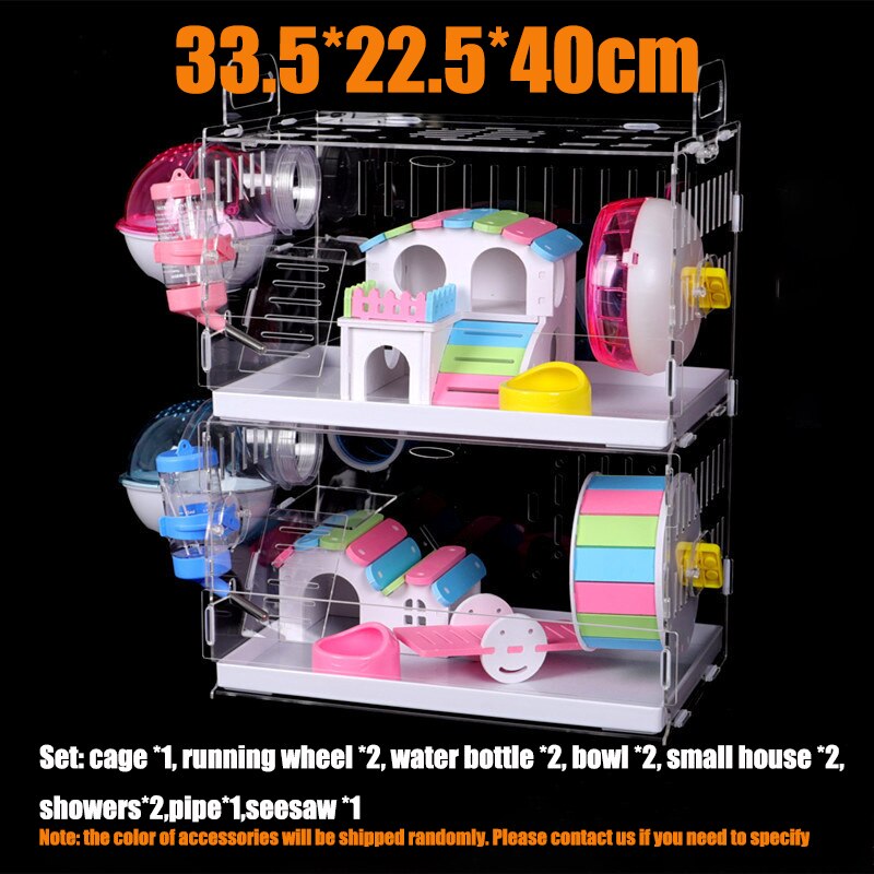 Transparent acrylique Hamster maison petite Cage pour animaux de compagnie surdimensionné Villa cobaye base Cage jouet fournitures paquet nid avec le tuyau