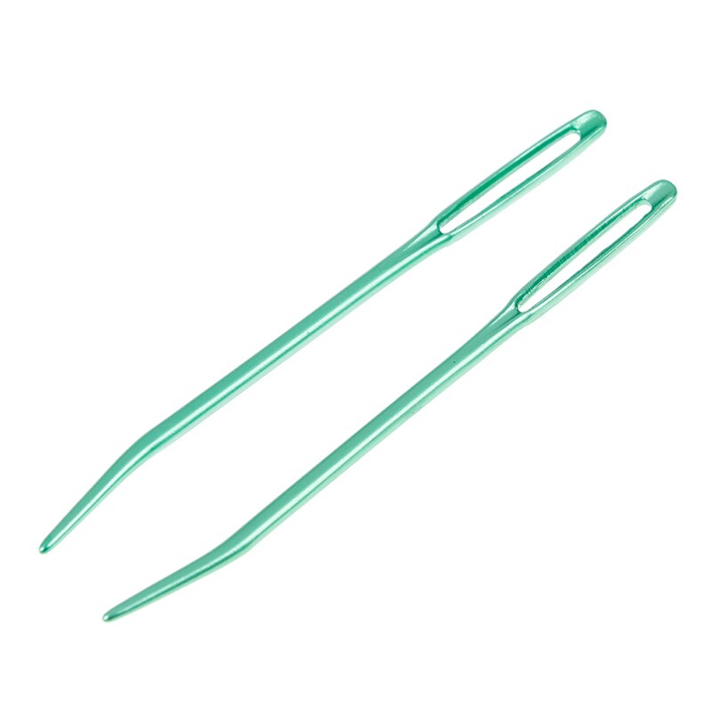 2pcs Aluminum Bent Tip Tapestry Darning Knitting Needles Big Eye Yarn Knitting Needle Needlework Crafts Sewing Bent Needle: Green