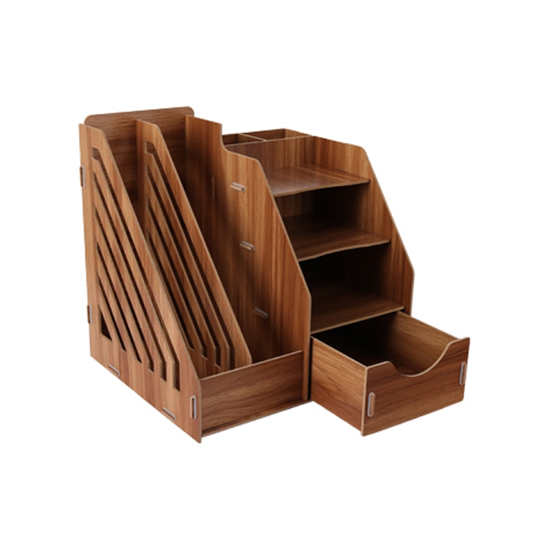 Wood Stationery Holders Multi Use Desktop Storage Paper Holder Stationery Organizer With Drawer Rack Office School Supplies