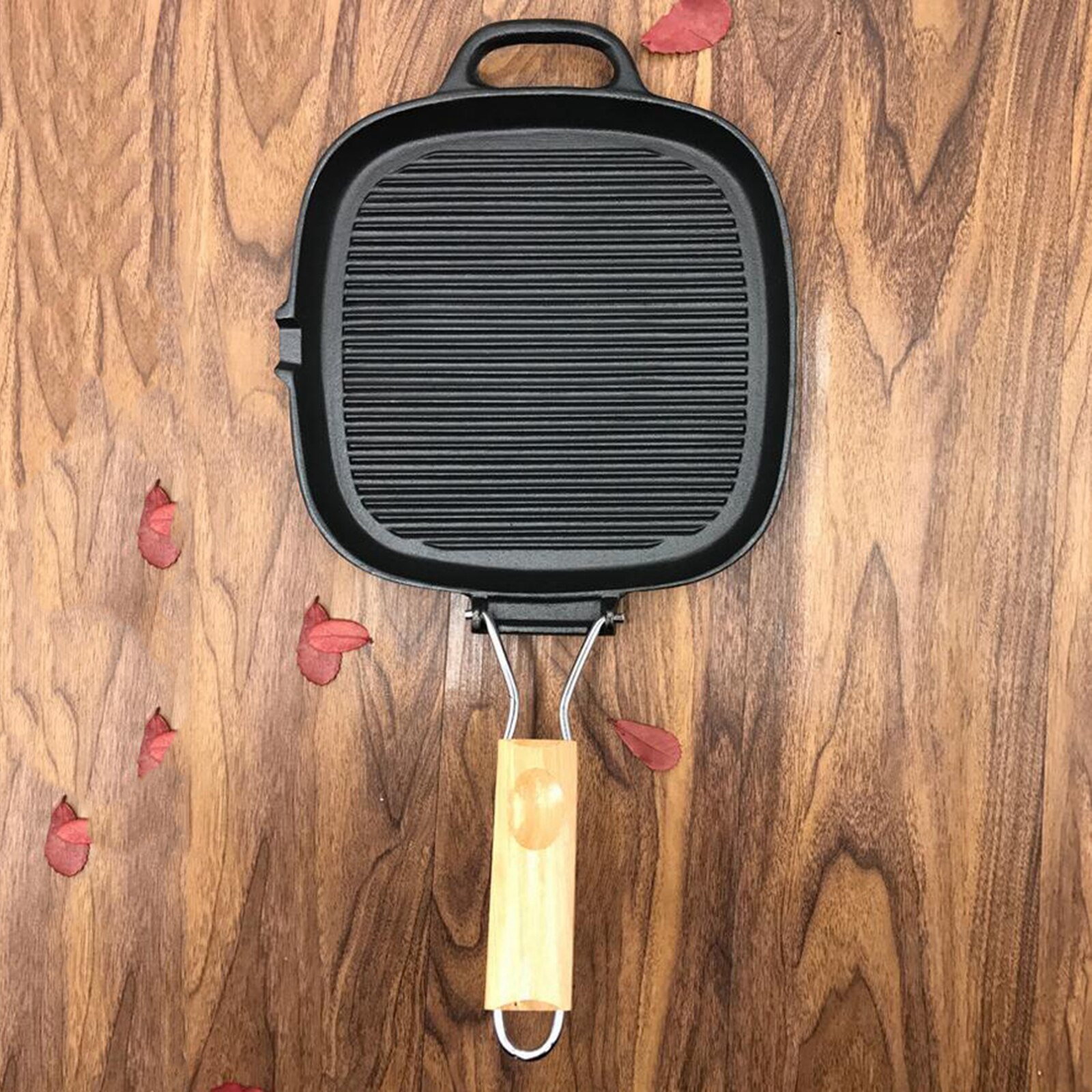 Grill Pan Large Cast Iron Nonstick Frying Pan Meat BBQ Griddle Cooking Pan