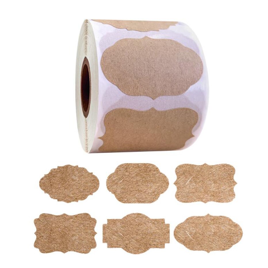500pcs Multi-shape Adhesive Stickers Brown Labels for Mason Jar Bottles Spice Container Marker Labeling Stickers